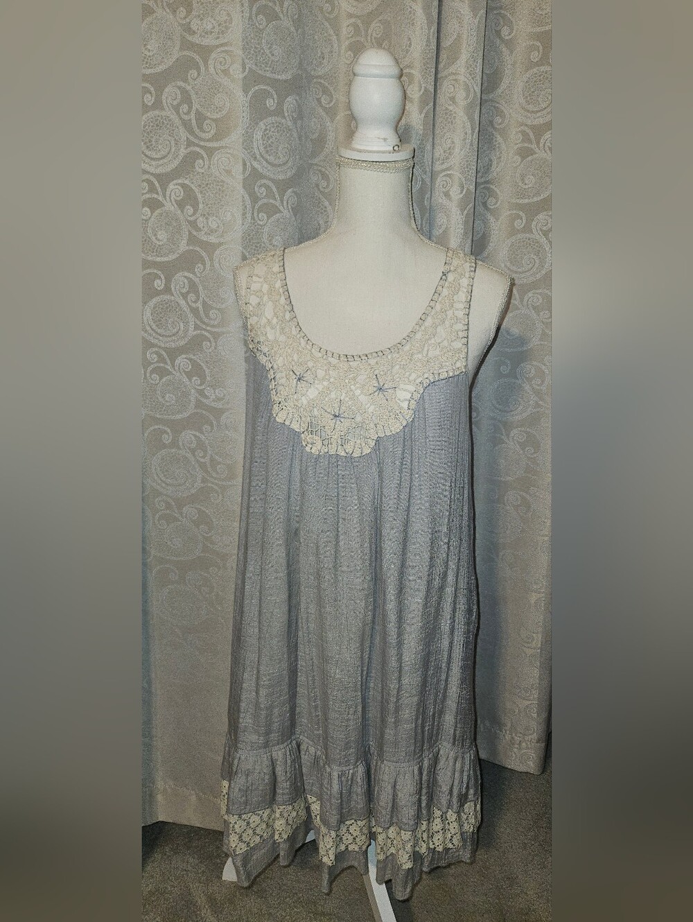 dELiA*s Gray Dress with Cream Crochet Yoke